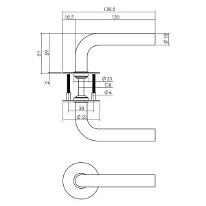 P+E 8115 deurkruk L-model op ronde rozet 8 mm stift RVS geborsteld ZW-8115-A00-130