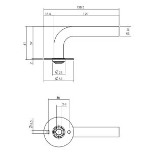 P+E 8115 gatdeel deurkruk L-model op ronde rozet 8 mm stift RVS geborsteld ZW-8115-A0G-13F