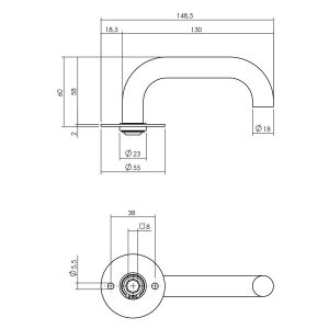 P+E 8118 gatdeel deurkruk U-model op ronde rozet 8 mm stift RVS geborsteld ZW-8118-A0G-13F