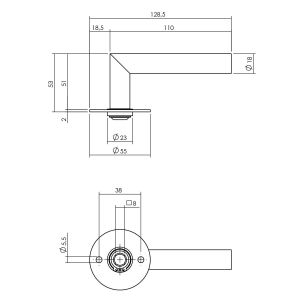 P+E 8673 gatdeel deurkruk L-model haaks 8 mm stift RVS geborsteld ZW-8673-A0G-13F