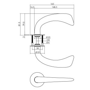 P+E 8699 deurkruk Erick op ronde rozet 8 mm stift RVS geborsteld ZW-8699-A00-130