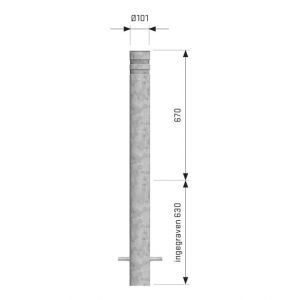 SecuPost statische anti ramzuil rond 101 mm inbouw Heavy Duty staal gegalvaniseerd 5 mm zonder reflectie strepen 4010.030.051