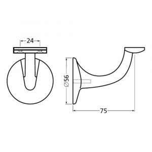 Hermeta 3508 leuninghouder 75 mm vlakzadel M8 zwart 3508-70