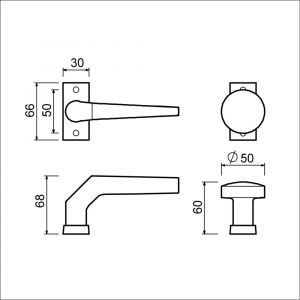 Ami 65/30-166 smalrozet knop combinatie knop 166 vastdraaibaar 65/30 R6.5 hartafstand 43 mm F1 536011