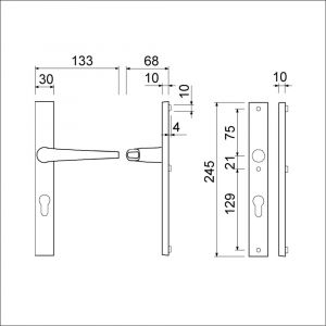 Ami 245/30-357 smalschild-kruk-kruk garnituur deurkruk 357 vastdraaibaar 245/30 blind M5-PC 92 R6,5 F1 deurdikte 53-57 mm 511720