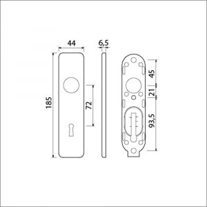 Ami 185/44 Klik kortschild aluminium sleutelgat SLG 72 F1 210304