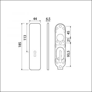 Ami 185/44 Klik kortschild aluminium zonder krukgat sleutelgat SLG 56 F1 210332