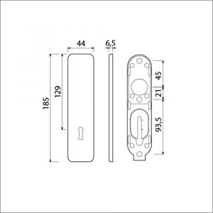 Ami 185/44 Klik kortschild aluminium zonder krukgat sleutelgat SLG 72 F1 210334