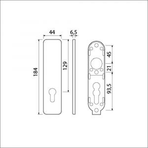 Ami 185/44 Klik kortschild aluminium zonder krukgat profielcilinder PC 72 F1 210346