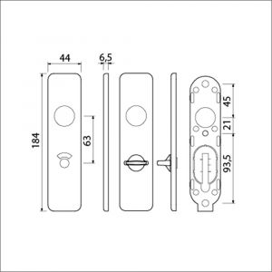 Ami 185/44 Klik kortschild aluminium toilet- en badkamersluiting WC 8/63 F1 210366