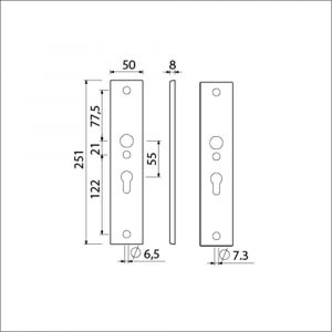 Ami 251/50/8 langschild aluminium profielcilinder PC 55 F1 R6,5/R7,3 215113