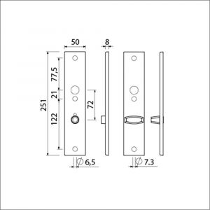 Ami 251/50/8 langschild aluminium toilet- en badkamersluiting WC 8x72 mm F1 R6,5/R7,3 215197