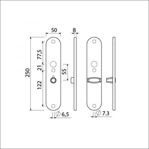 Ami 250/50/8/1 langschild aluminium toilet- en badkamersluiting WC 8x55 mm F1 R6,5/R7,3 215395