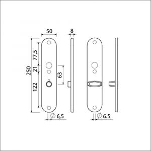 Ami 250/50/8/1 langschild aluminium toilet- en badkamersluiting WC 8x63 mm F1 R6,5/R7,3 215396