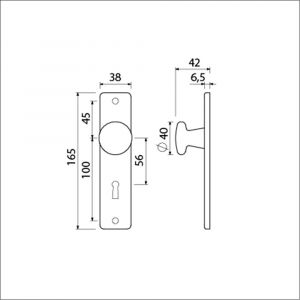 Ami 165/4 RH knopkortschild aluminium rondhoek knop 160/40 vast kortschild 165/4 RH sleutelgat SLG 56 F2 310102