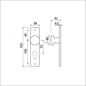 Ami 165/4 RH knopkortschild aluminium rondhoek knop 160/40 vast kortschild 165/4 RH profielcilinder PC 55 F1 310154