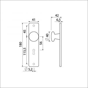 Ami 180/41 RH knopkortschild aluminium rondhoek knop 160/40 vast kortschild 180/41 RH sleutelgat SLG 56 F2 310802