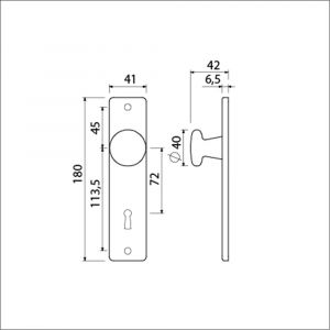 Ami 180/41 RH knopkortschild aluminium rondhoek knop 160/40 vast kortschild 180/41 RH sleutelgat SLG 72 F2 310803