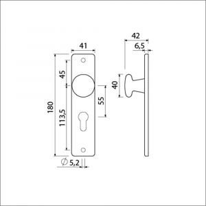 Ami 180/41 RH knopkortschild aluminium rondhoek knop 160/40 vast kortschild 180/41 RH profielcilinder PC 55 F2 310804