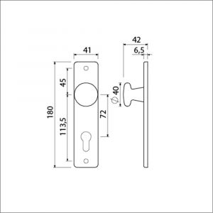 Ami 180/41 RH knopkortschild aluminium rondhoek knop 160/40 vast kortschild 180/41 RH profielcilinder PC 72 F2 310806