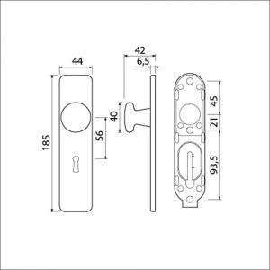 Ami 185/44 Klik knopkortschild aluminium knop 160/40 vast kortschild 185/44 Klik sleutelgat SLG 56 F1 311572