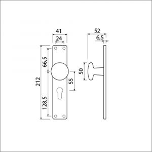 Ami 212/41 RH knoplangschild aluminium knop 160/50 vast langschild 212/41 RH rondhoek profielcilinder PC 55 F2 313784