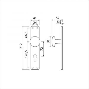 Ami 212/41 RH knoplangschild aluminium knop 160/50 vast langschild 212/41 RH rondhoek profielcilinder PC 72 F2 313786