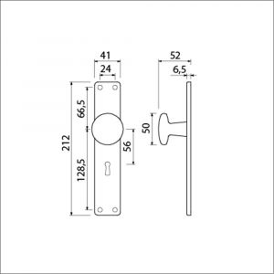 Ami 212/41 RH knoplangschild aluminium knop 160/50 vast langschild 212/41 RH rondhoek sleutelgat SLG 56 F1 313792