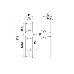 Ami 212/41 RH knoplangschild aluminium knop 160/50 vast langschild 212/41 RH rondhoek profielcilinder PC 92 F1 313798