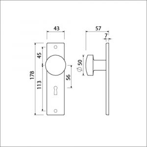 Ami 178/43 knopkortschild aluminium knop 169/50 vast kortschild 178/43 sleutelgat SLG 56 F1 322962