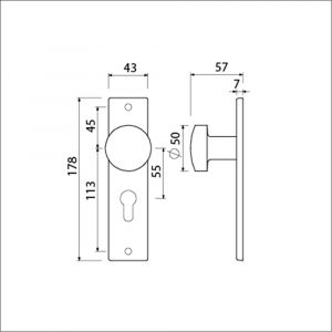 Ami 178/43 knopkortschild aluminium knop 169/50 vast kortschild 178/43 profielcilinder PC 55 F1 322964