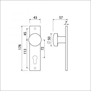 Ami 178/43 knopkortschild aluminium knop 169/50 vast kortschild 178/43 profielcilinder PC 72 F1 322966