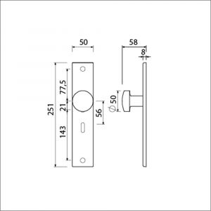 Ami 251/50/8 knoplangschild aluminium knop 169/50 vast langschild 251/50/8 sleutelgat SLG 56 R6,5 F1 323962