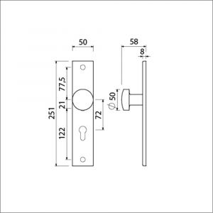 Ami 251/50/8 knoplangschild aluminium knop 169/50 vast langschild 251/50/8 profielcilinder PC 72 R6,5 F1 323966