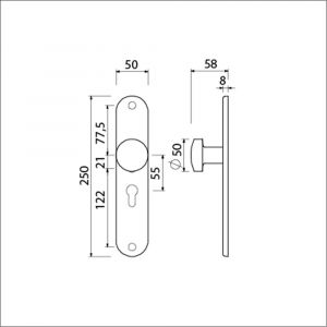 Ami 250/50/8/1 knoplangschild aluminium knop 169/50 vast langschild 250/50/8/1 profielcilinder PC 55 R6,5 F1 323984