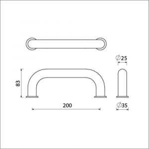 Ami 200 R14 stuk deurgreep enkelgebogen 200 mm R14 F1 deurdikte 38-61 mm 490043