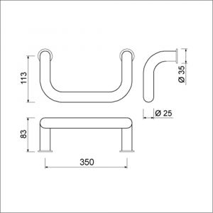 Ami 350 deurgrepen dubbelgebogen 350 mm F1 deurdikte 38-61 mm paar 490062