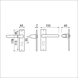 Ami KS 178/43-386 kruk-kruk garnituur deurkruk 386 Rota kortschild 178/43 profielcilinder PC 55 F1 deurdikte 38-42 mm 500140