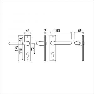 Ami KS 178/43-386 kruk-kruk garnituur deurkruk 386 Rota kortschild 178/43 profielcilinder PC 72 F1 deurdikte 38-42 mm 500150