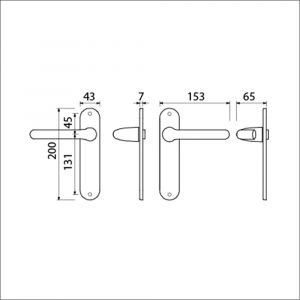 Ami LS 200/1/7-386 kruk-kruk garnituur deurkruk 386 Rota langschild 200/1/7 blind F1 deurdikte 38-42 mm 500300