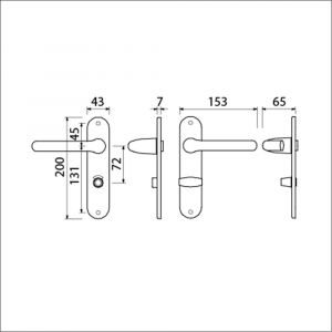 Ami LS 200/1/7-386 kruk-kruk garnituur deurkruk 386 Rota langschild 200/1/7 toilet- en badkamersluiting WC 8x72 deurdikte 38-42 mm 500380