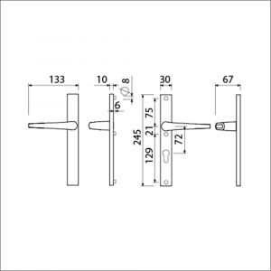 Ami 245/30-357 smalschild-kruk-kruk garnituur deurkruk 357 vastdraaibaar 245/30 blind M5-PC 72 R6,5 F1 deurdikte 53-57 mm 511717