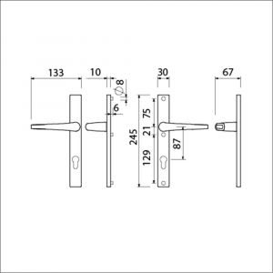 Ami 245/30-357 smalschild-kruk-kruk garnituur deurkruk 357 vastdraaibaar 245/30 profielcilinder PC 87 M5/R6,5 F1 deurdikte 53-57 mm 511750