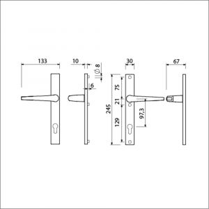 Ami 245/30-357 smalschild-kruk-kruk garnituur deurkruk 357 vastdraaibaar 245/30 profielcilinder PC 97.3 M5/R6,5 F1 deurdikte 53-57 mm 511765