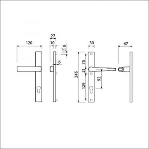 Ami 245/30-353 smalschild-kruk-kruk garnituur deurkruk 353/357 vastdraaibaar 245/30 profielcilinder PC 92 M5/R6,5 F1 deurdikte 53-57 mm 520375