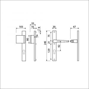 Ami 245/30-90/80 smalschild-duwer-kruk garnituur deurduwer 90/80-245/30 profielcilinder PC 92 M5 links en deurkruk 357 vastdraaibaar profielcilinder PC 92 R5.5 F1 deurdikte 53-57 mm 540661