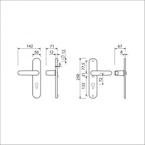 Ami VHB 250/50/1-378 veiligheids Rotaveer kruk-kruk langschildgarnituur SKG*** Archi Design ovaal VHB deurkruk 378 Rota 250/50/1 profielcilinder PC 72 Irox deurdikte 38-42 mm 621202