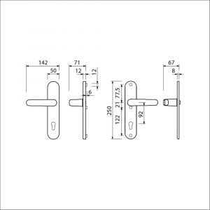 Ami VHB 250/50/1-378 veiligheids Rotaveer kruk-kruk langschildgarnituur SKG*** Archi Design ovaal VHB deurkruk 378 Rota 250/50/1 profielcilinder PC 92 Irox deurdikte 38/42 mm 621302