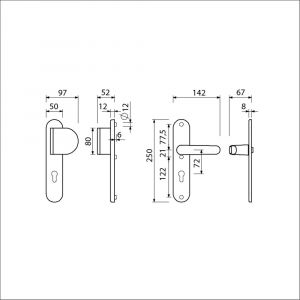 Ami VHB 250/50/1-90/83-378 veiligheids Rotaveer duwer-kruk langschildgarnituur SKG*** Archi Design ovaal VHB 250/50/1 profielcilinder PC 72 deurduwer 90/83 rechts en deurkruk 378 Rota Irox deurdikte 38-42 mm 621601