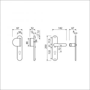 Ami VHB 250/50/1-90/83-378 veiligheids Rotaveer duwer-kruk langschildgarnituur SKG*** Archi Design ovaal VHB 250/50/1 profielcilinder PC 72 deurduwer 90/83 links en deurkruk 378 Rota Irox deurdikte 38-42 mm 621651